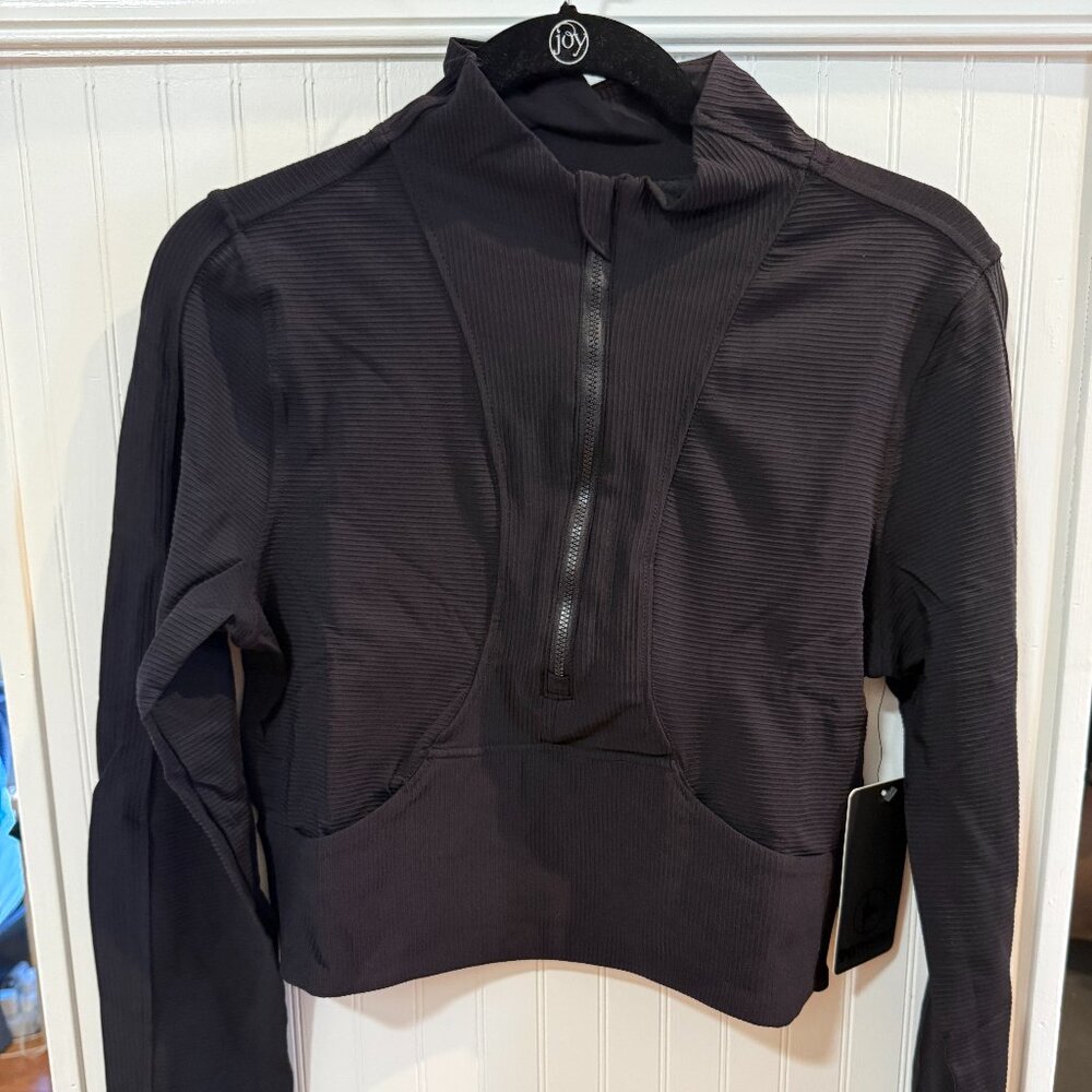 NWT 90 Degree by Reflex Crop Half-Zip Long Sleeve Black Athlesiure Jacket LARGE